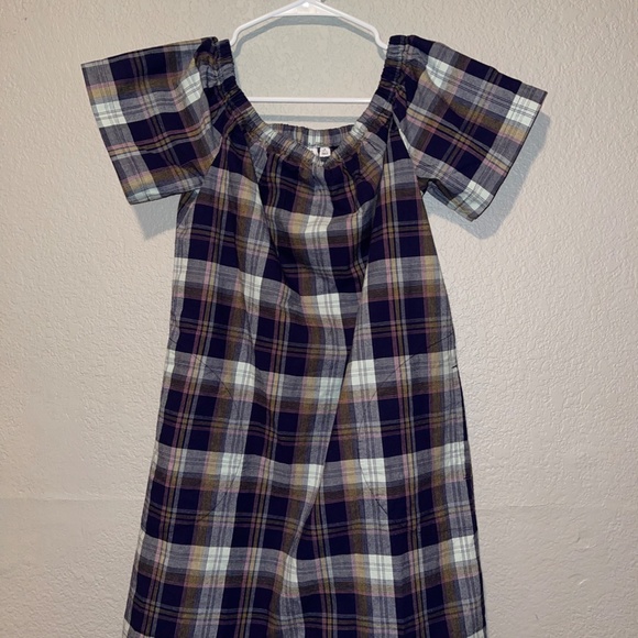 Gap off the shoulder plaid cotton shift dress - Picture 2 of 3